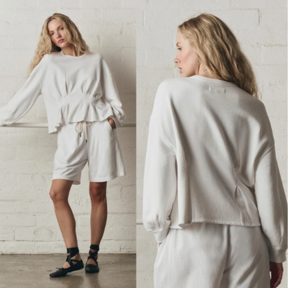 NWT The GREAT. The Slouchy Corset Long Sleeve Crew Neck Sweatshirt White Size: S
